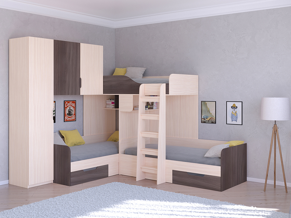 Двухъярусная кровать Трио-1 с тремя спальными местами
